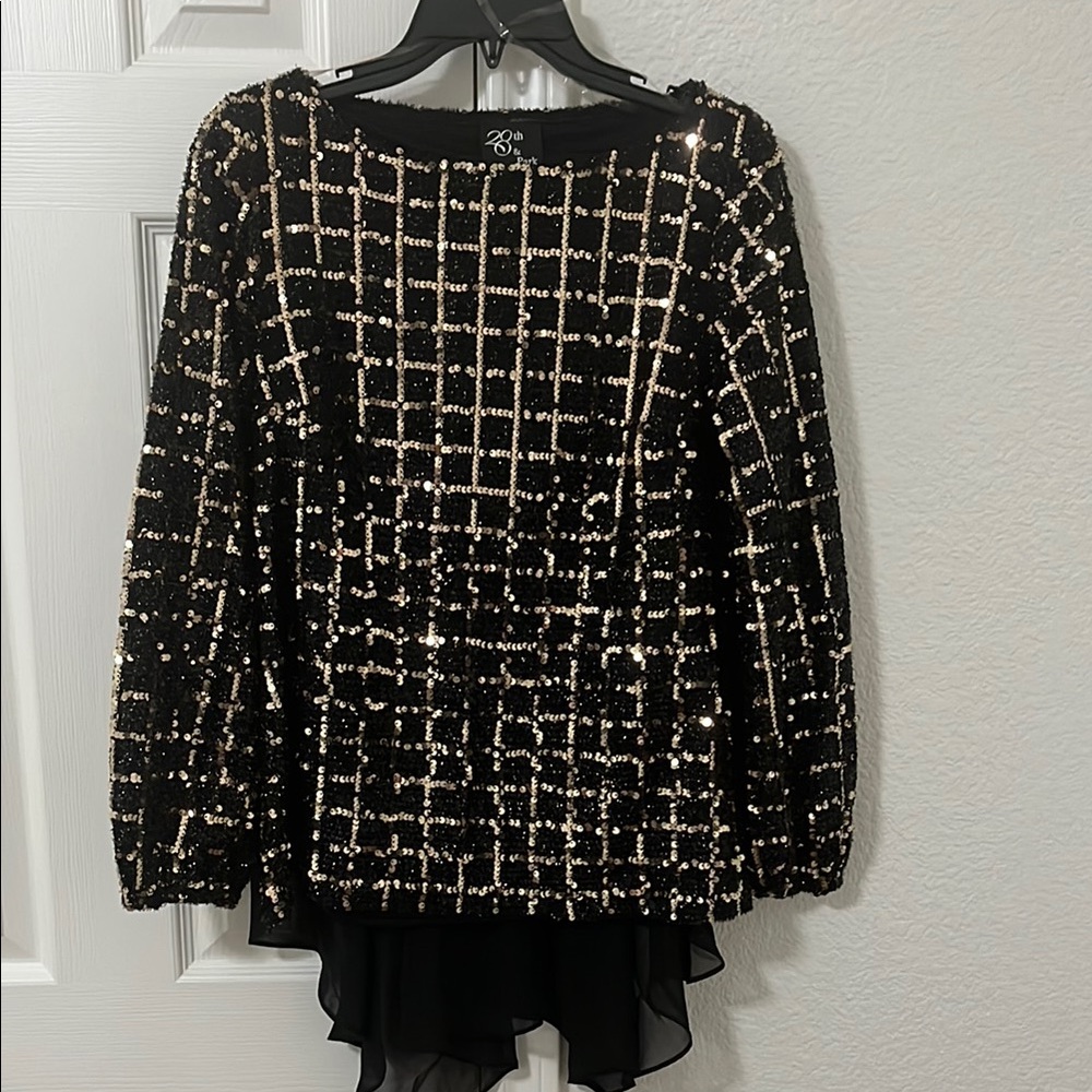 Black and Gold Sequin Blouse